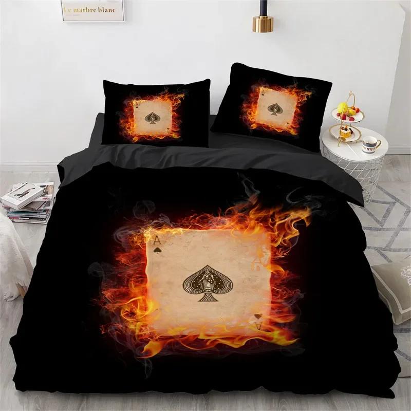 Poker Bettwäsche King Twin Kartenspiel Bettwäscheset Mikrofaser Gamer Spielende Deckenbezug Jungen Retro Spiel Rot Schwarz Bettdeckenbezug