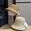Retro French Elegant Pearl Dome Straw Hat Women's Summer Travel Fashion Versatile Basin Hat Big Brim Sun Protection Bucket Hat