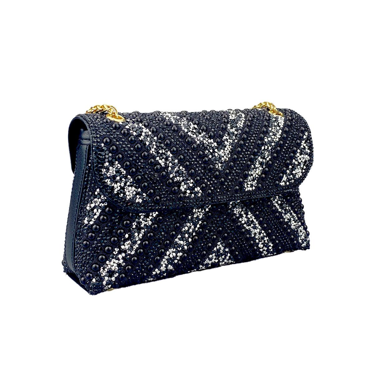

Женская сумка через плечо с бриллиантовой цепочкой, дизайнерская сумка на плечо с жемчужным кошельком, блестящая сумка для знаменитого ужина на свадьбу чёрный