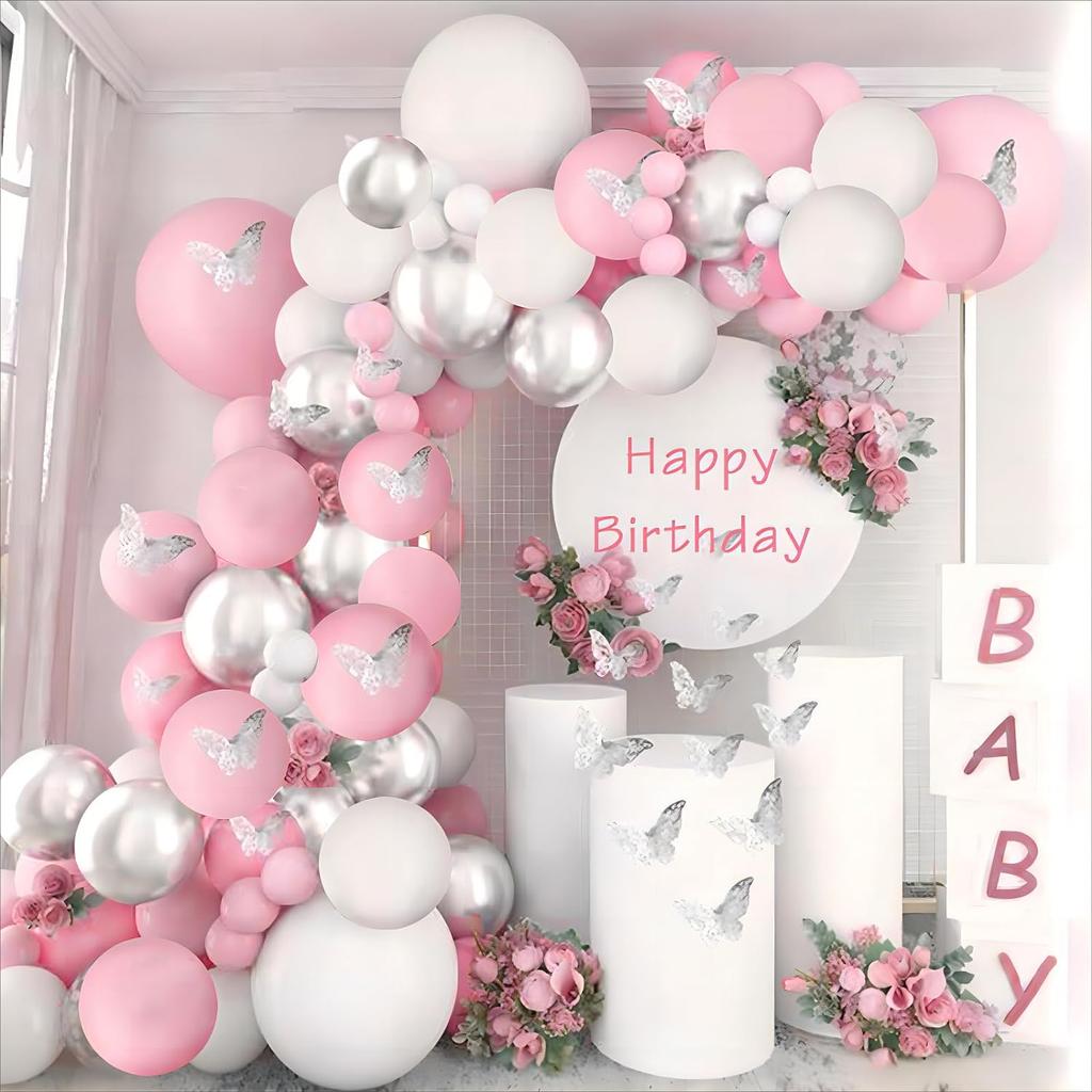 99PCS Light Pink and Silver Latex Balloon Set Suitable for Birthday Parties, Weddings, Valentine's Day Party Decorations