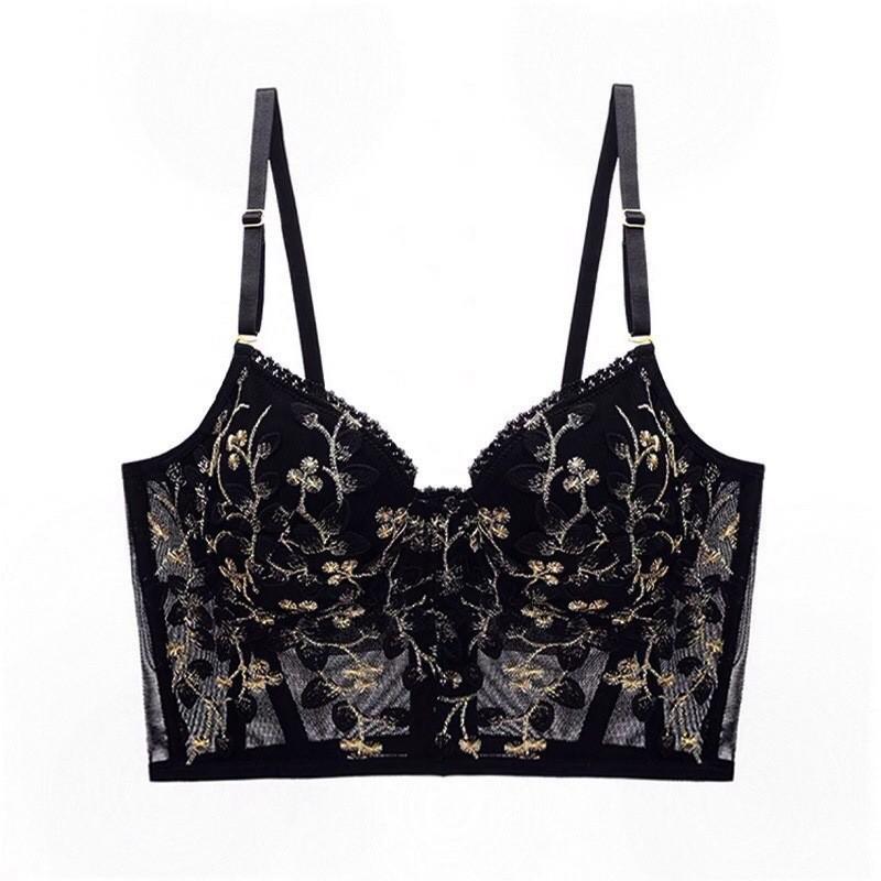 French Embroidered Lace Underwear Sexy Outer with Soft Steel Ring Fish Bone Body Shaping Bra Gathering Back Bra Bra