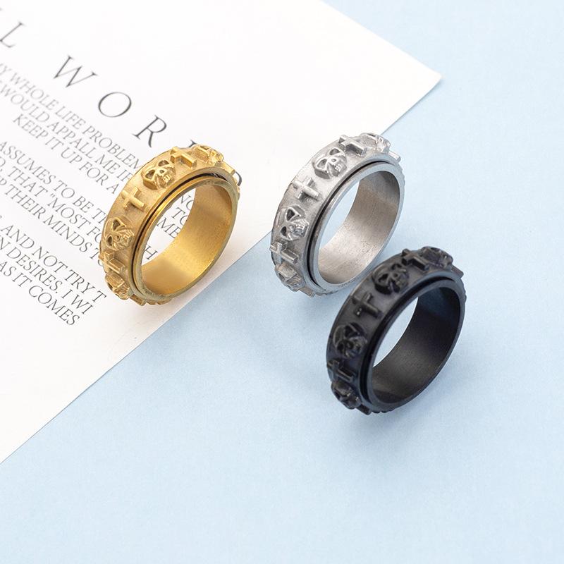 Rotating Skull Head Titanium Steel Bold Men's Ring