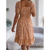 2026 Spring/Summer New Floral Print Square Neck Short Sleeve Waist-Cinching Ruffle Hem Women's A-Line Dress