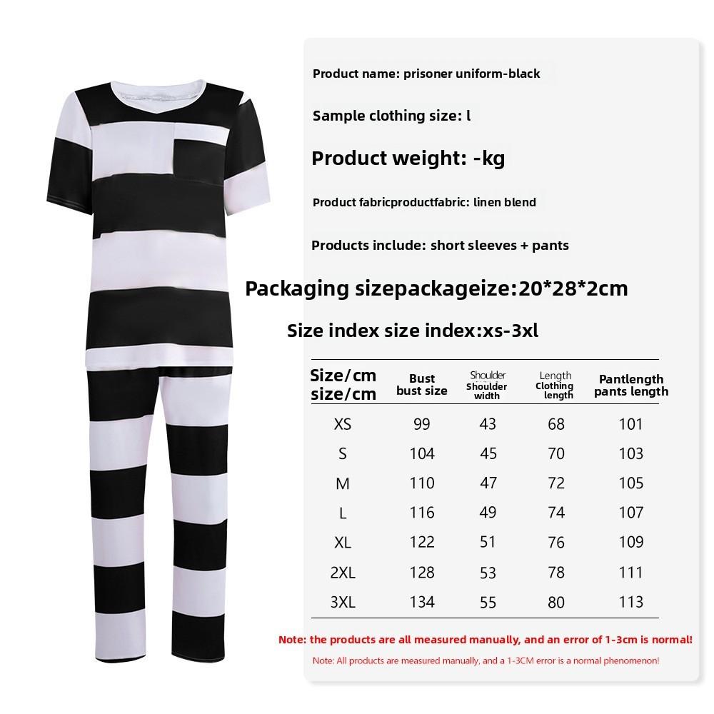Cosplay Prisoner Costume With Stripe Design For Halloween And Themed Events