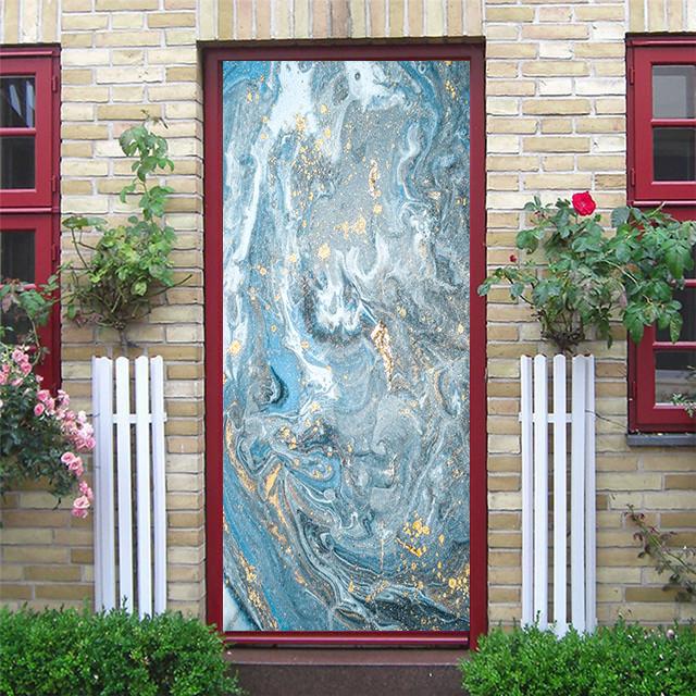 Bílé mramorové samolepky na dveře Západ slunce Jednoduché abstraktní linie bambusová lednička Tapeta do obývacího pokoje Domácí dekorace Ložnice Art Decals