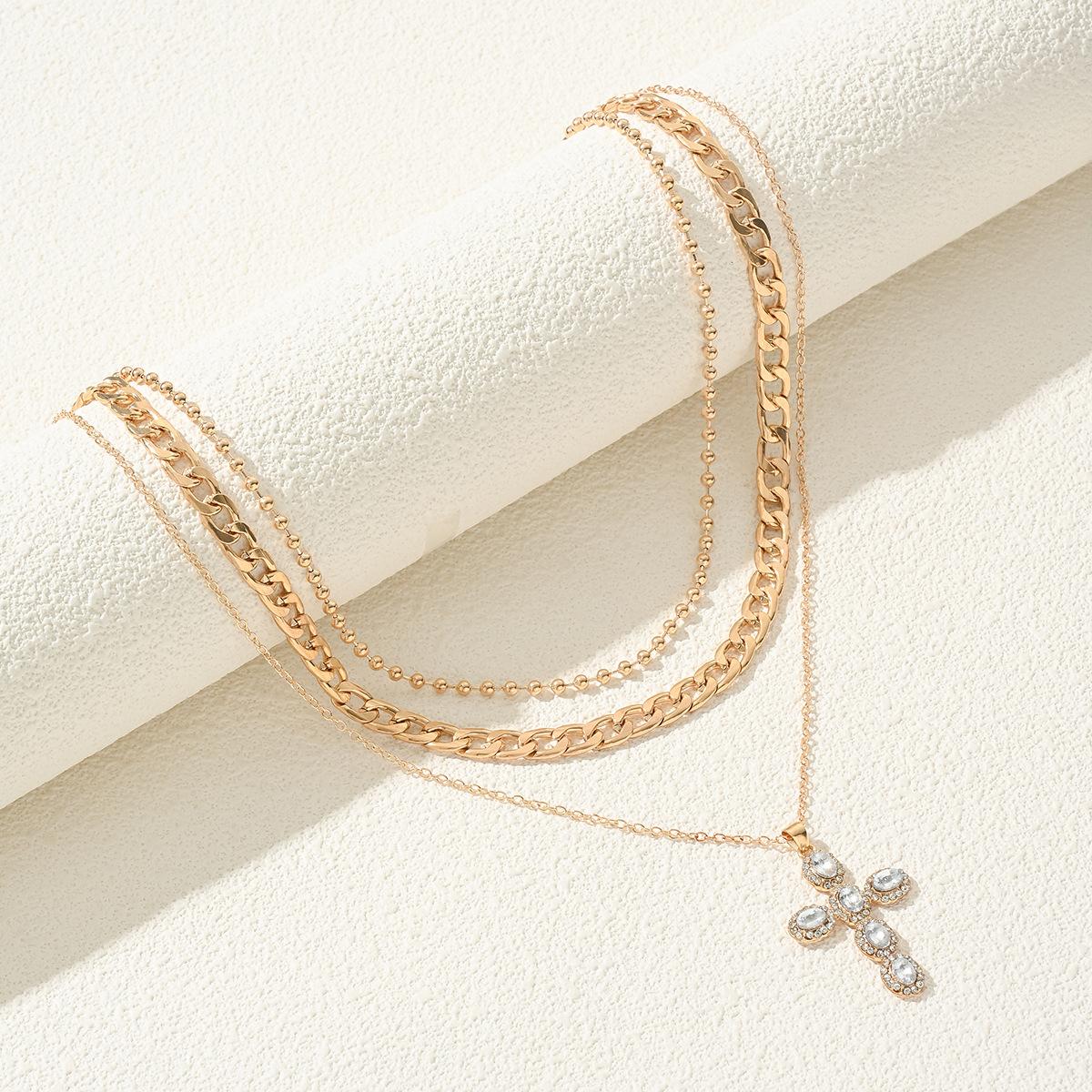 

Inlaid Rhinestone Cross Necklace, Light Luxury And Elegant Niche Ladies Multi-layer Pendant Necklace, Personalized Winter Sweater Chain золотий жовтий колір