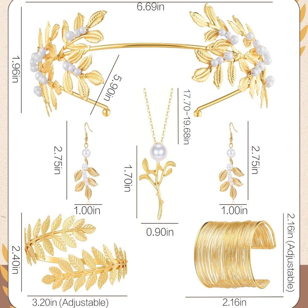 Pente de Cabelo Dourado Folhas Douradas para Noiva Pulseira de Braço Coroa de Folhas de Louro Conjunto de Joias de Deusa Festa Temática