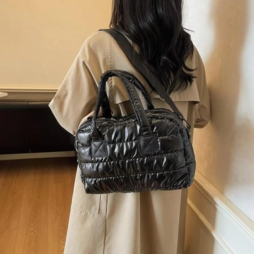 Luxury Fluffy Tote Bags Solid Color Quilted Shoulder Bag Large Capacity Handbags Women