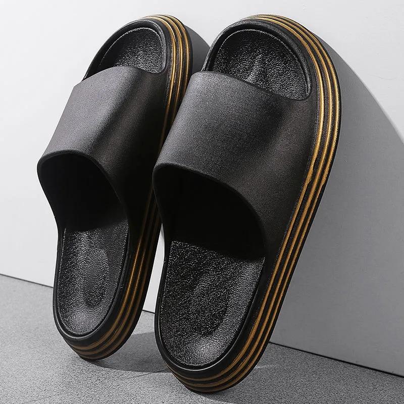 Hausschuhe für Herren Sommer Rutschfeste Badesandalen für Zuhause Herren Outdoor Einwort-Hausschuhe für Herren 46 gold