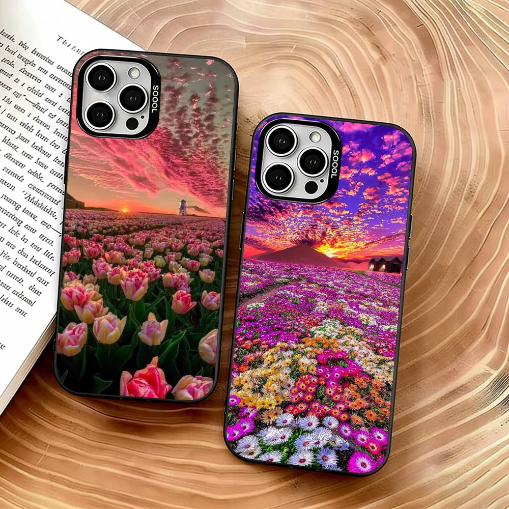 Flower Sea Phone Case For iPhone 17,16,15,14,13,12,11 Plus,Pro Max,XS,Colored Silver Plated Inside Cover