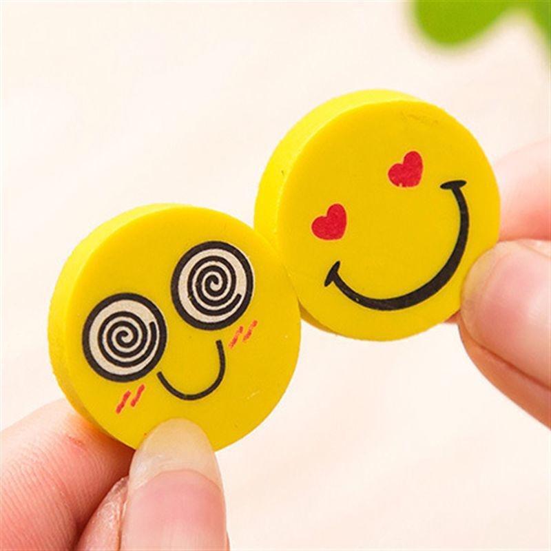 Smiley-Cartoon-Radiergummi-Set für Kinder – Runde Radiergummis für den Kindergarten oder als Geschenk