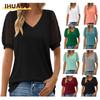 Women's Fashion Casual Solid Color Print Short Sleeve V Neck Blouses & Shirts Unique Design
