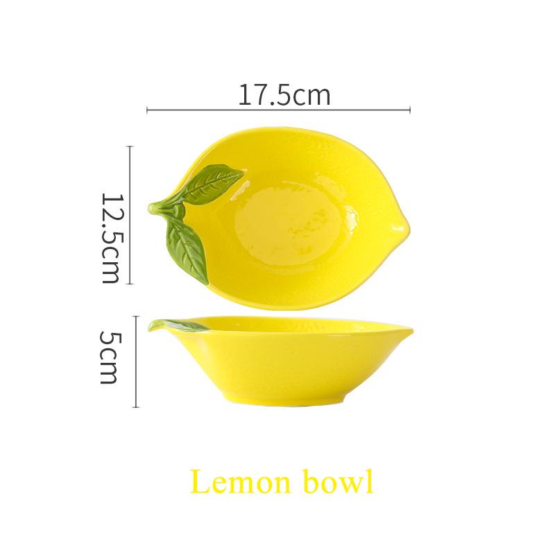 Cartoon Lemon Shaped Ceramic Salad Bowl, Creative Fruit Snack Plate, Soup Bowl, Family Kitchen Utensils Accessories