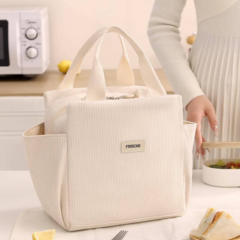 Corduroy Lunch Bag Thermal Insulation Lunch Box Storage Handbag Multifunctional Kid School Cooler Bag Picnic FoodPouch