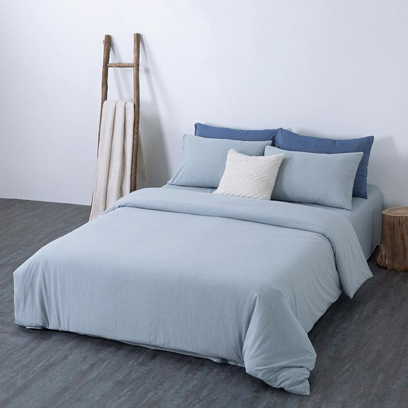 Class A Washed Cotton 4-piece Set King Duvet Cover Queen Size Option Pure Cotton Bed Sheet Pillows Zipper Closure Solid Color EU