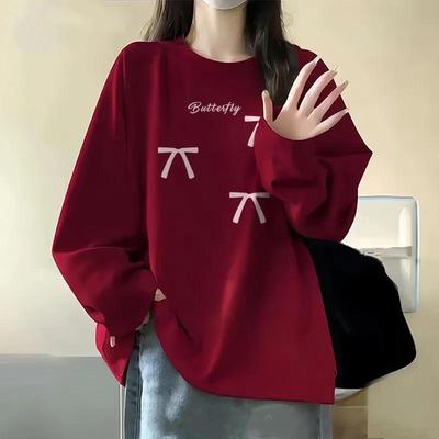 Damen Baumwoll Langarm T-Shirt im koreanischen Stil - Lockere Passform, Rundhalsausschnitt, Perfekt für Frühling & Herbst