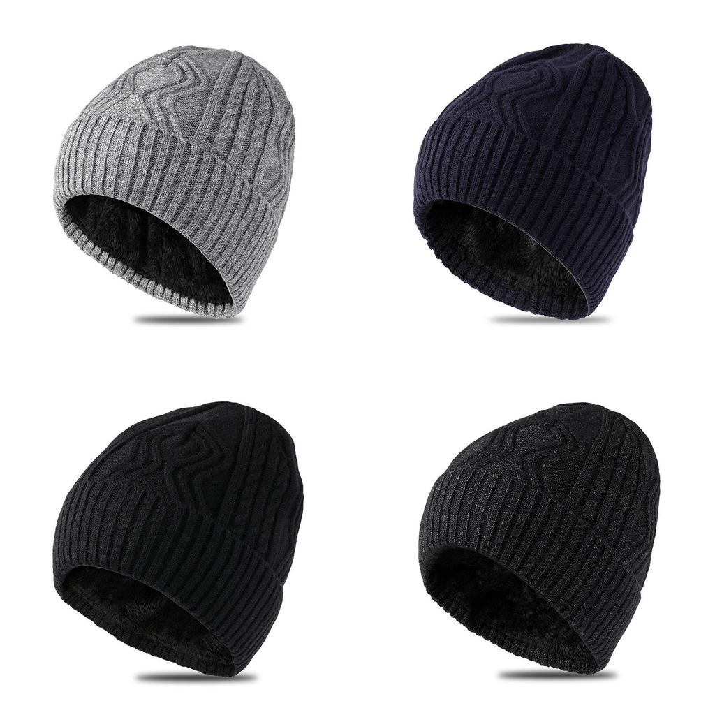 Knitted Hat Men Winter Warmth Wool Beanie Thicklined Fleece For Cold Weather