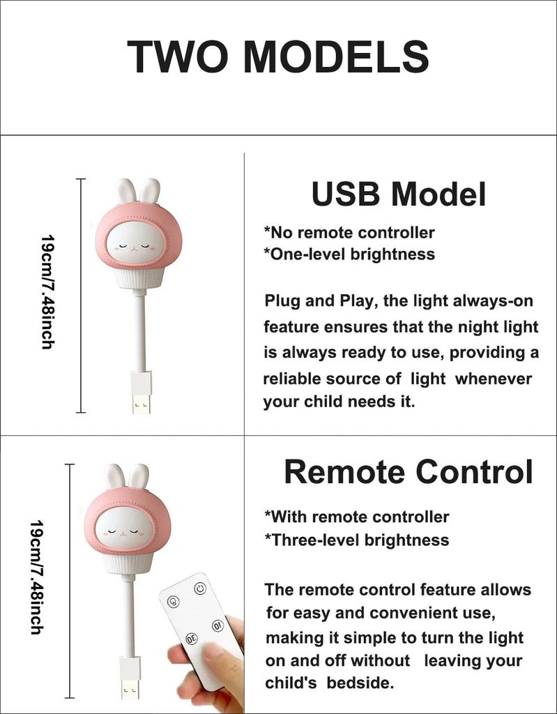 USB Night Light LED Cute Cartoon Night Lamp Bear Chick Kitten Remote Control for Baby Kid Bedroom Decoration Bedside Lamp
