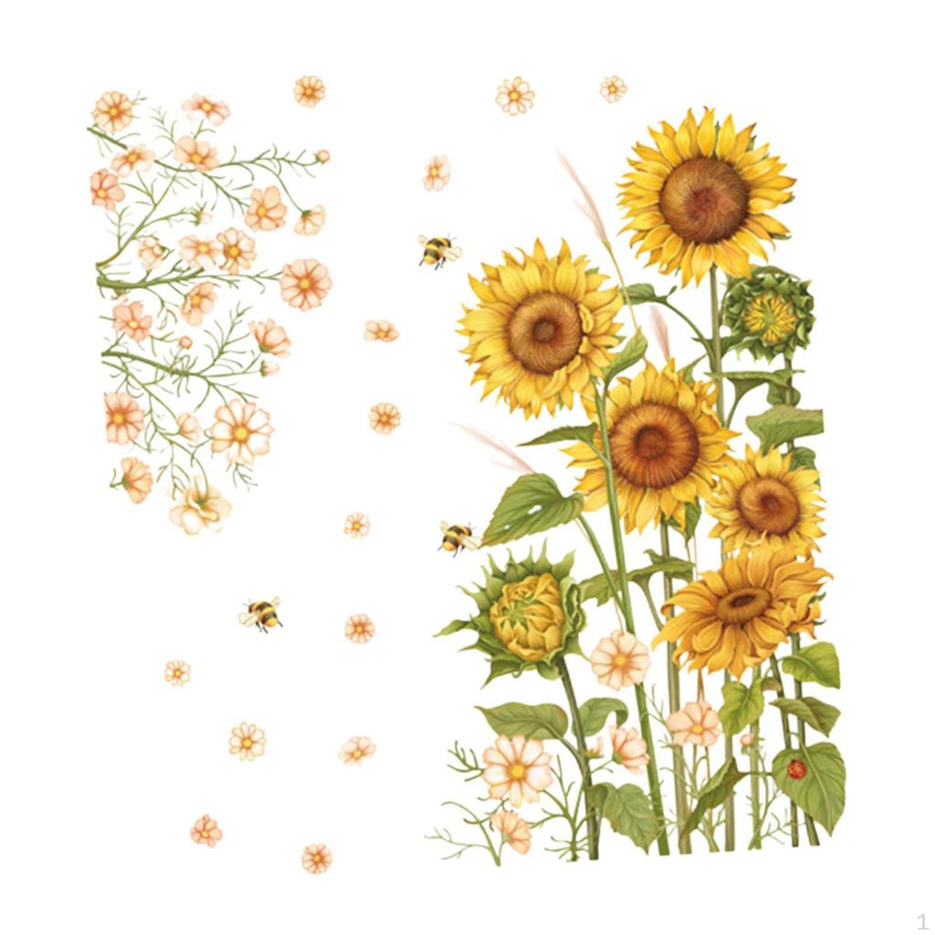 Sunflower Wall Sticker Set Decorative Wallpaper Home Decor Sofa Background PVC Plants Murals Floral