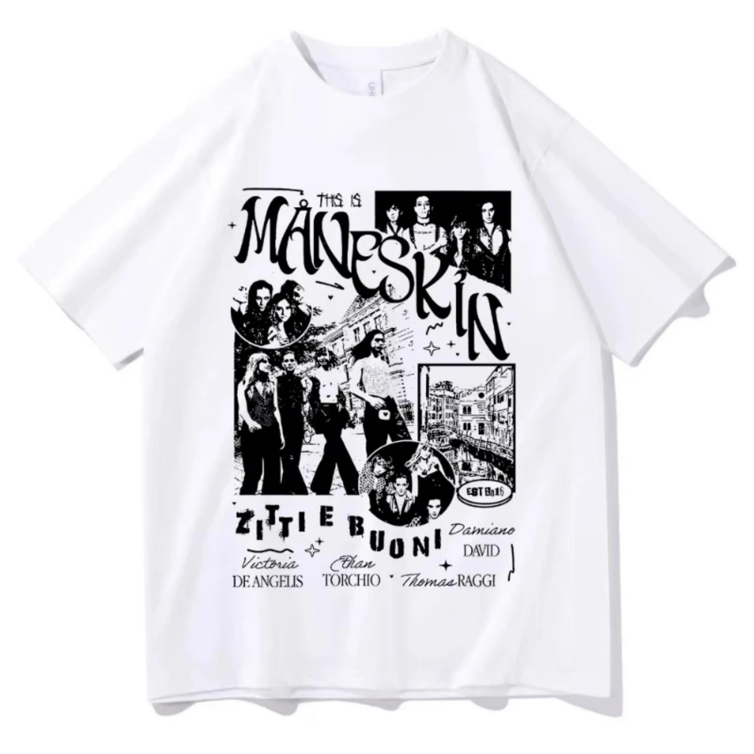 

Italian Rock Band Maneskin T Shirt Music Album Print T Shirt Men Women Retro Hip Hop Oversized T-shirts Harajuku Cool Streetwear S чёрный