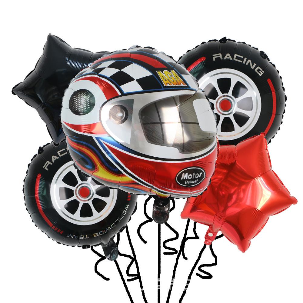 Tire Helmet Balloon 18 Inch Black And White Plaid Round Aluminum Film Balloon Racing Theme Party Decorative Balloon