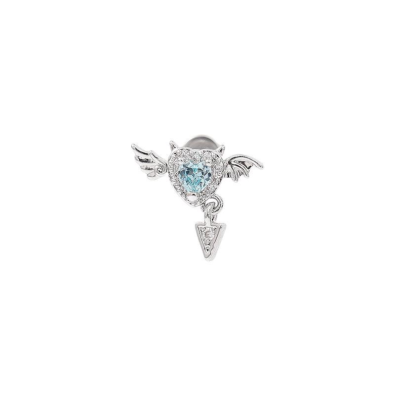 Versatile Little Devil Heart & Wings Zircon Stud Earrings for Cartilage & Cochlea - Halloween Accessory