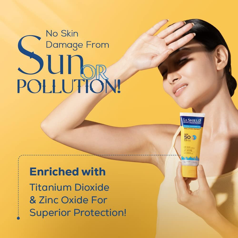 La Shield Pollution Protect Mineral Sunscreen Gel Spf 50 White 50G Pack Of 2 For All Skin Types