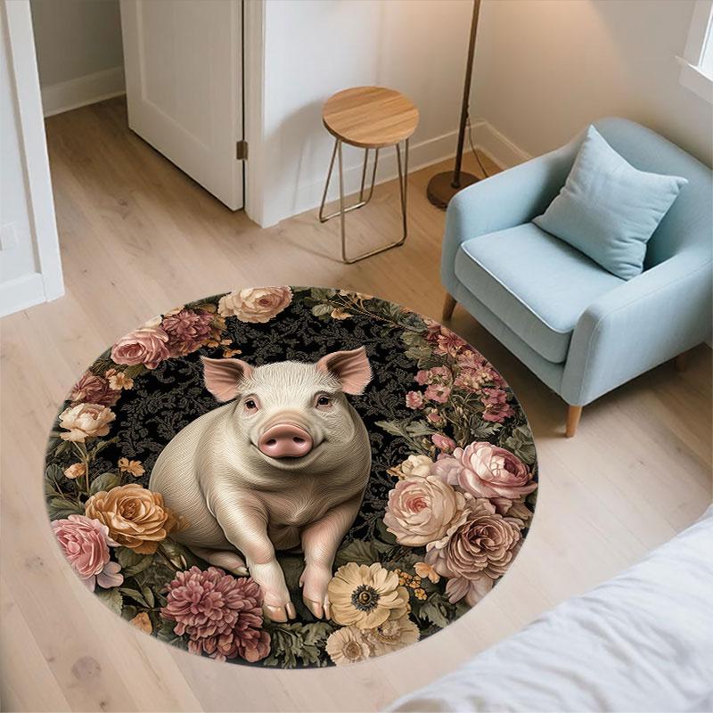 Pigs, Foxes, Rabbits & Llamas pattern round rug,Carpet Rug for Living Room Bedroom Playroom ,Non-slip Floor Mat,Holiday Gifts and Birthday Gifts.