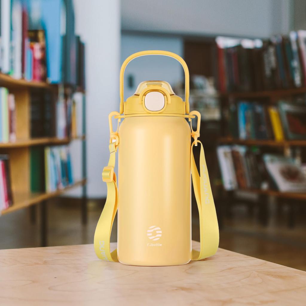 FJbottle 1.7 Liter Vacuum Insulated 2-Way Water Bottle with Straw, One-Touch Direct Drinking, Sports Jug (with Strap), 1.7L (1700ml), Sports Bottle,