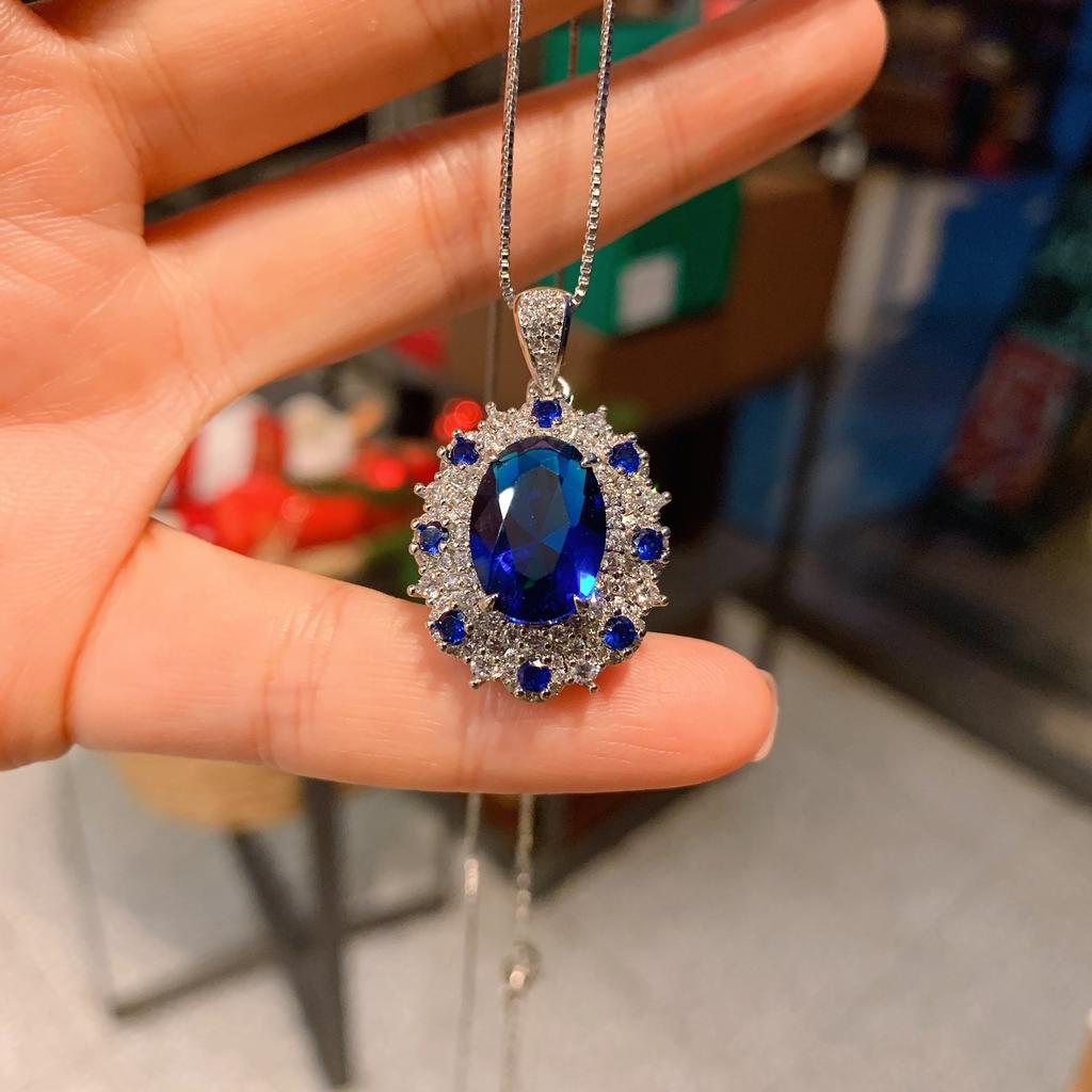 Pendant Necklace Women'S Creative Micro-Inlaid Zircon Sea Blue Red Corundum Sapphire Blue Women'S Pendant Necklace