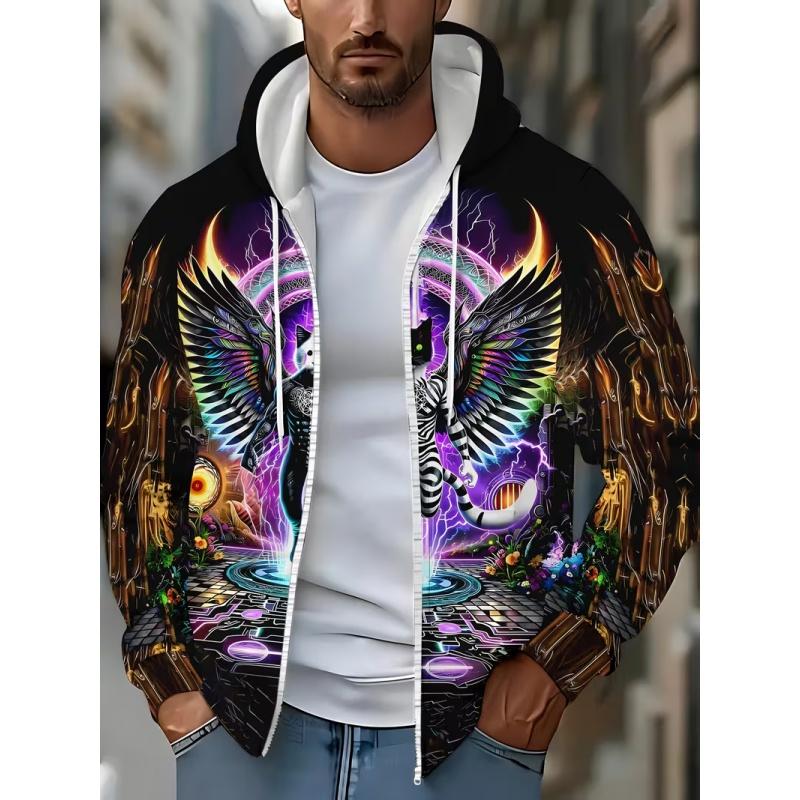 Tricou cu fermoar imprimat digital 3D la modă pentru bărbați, larg, confortabil, hanorac casual, hanorac la modă, tendință stradală