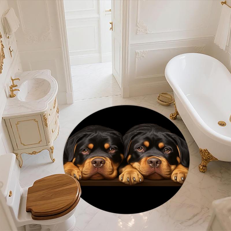 Black Rottweiler pattern round rug,Carpet Rug for Living Room Bedroom  Playroom ,Non-slip Floor Mat,Holiday Gifts and Birthday Gifts.