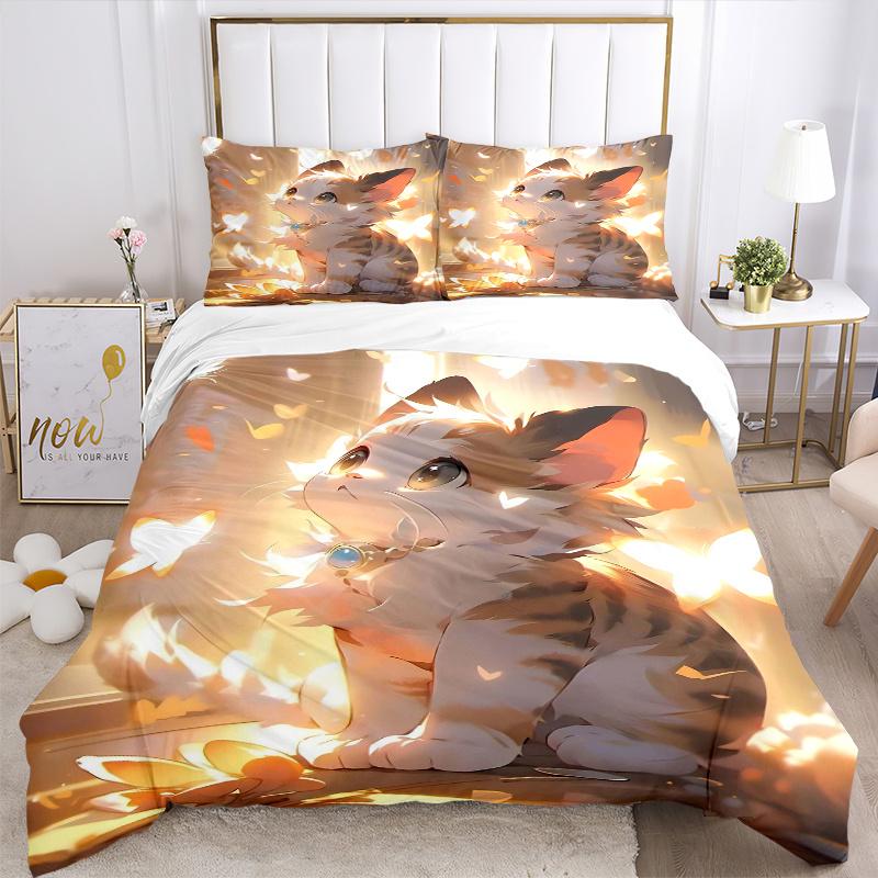 3pcs Handsome Cute Cat Quilt Set Cartoon Themed Bed Quilt Set Lovely Character Bedroom Decor Bed Quilt