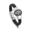 KALEN Fashion Mens Bracelets Stainless Steel Cowhide Leather Lion Head Bracelet Bangle