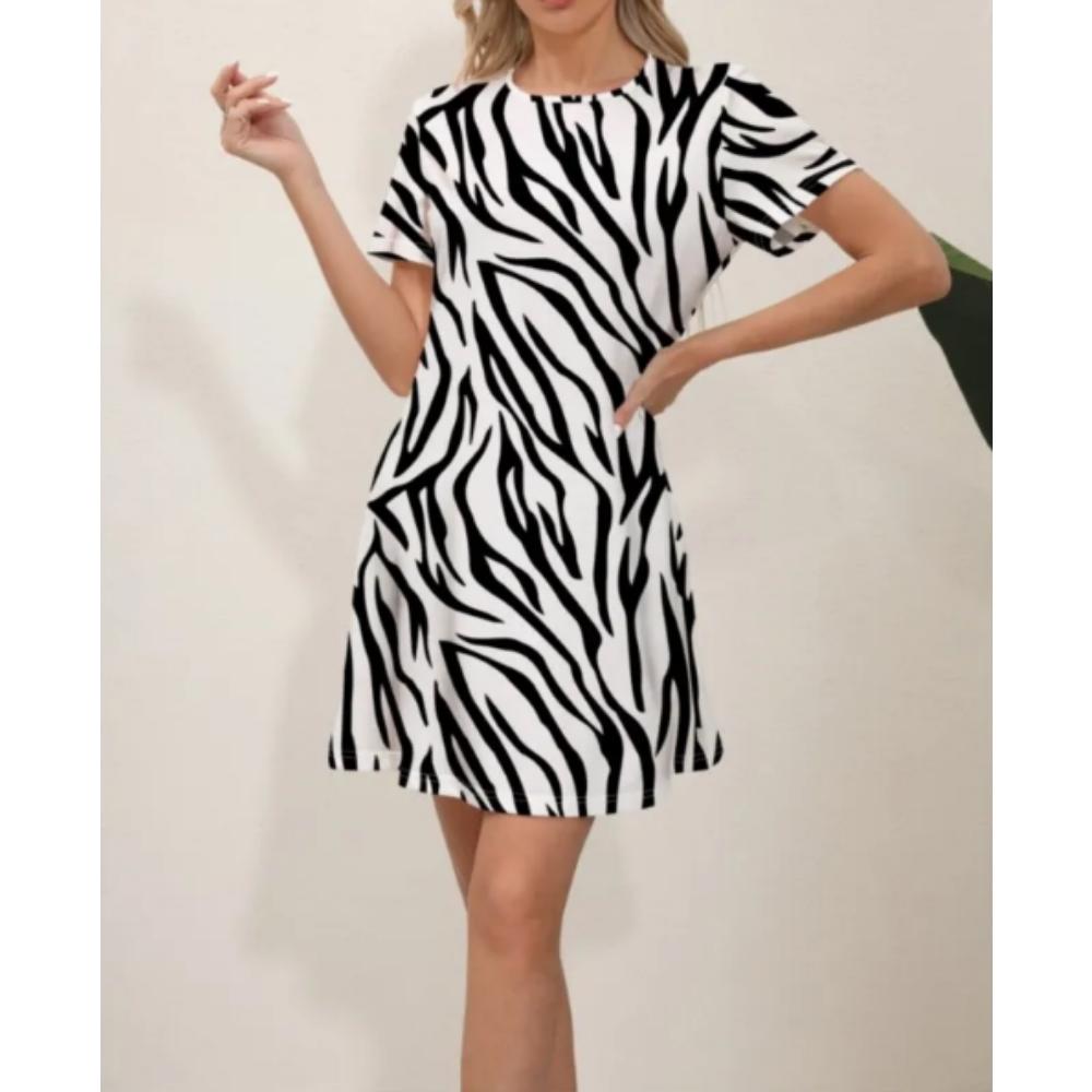 2026 Summer New Style Ladies Elegant Fashion Casual Printed Dress Slim Short-sleeved Round Neck Mini Office Dress Ladies