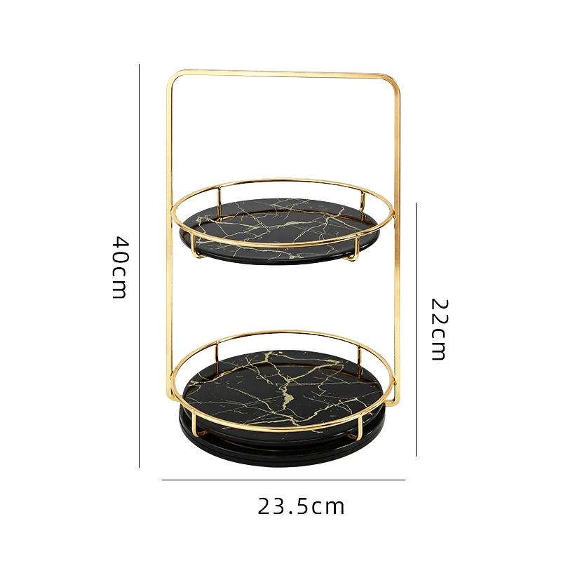 Home Bathroom Desktop Shelf Marbling Ceramics Iron Art Double Storage Rack Cosmetic Organizer Rotatable Storage Decoration Rack