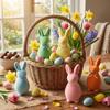 with Bow Easter Bunny Statue Plush Bunny Sculpture Flocked Rabbit Figures  Indoor Table