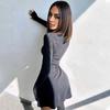 Elegant And Pretty Women Dresses Autumn Winter New Black Sexy Short Dress Female V Neck Long Sleeve Slim Solid Color Mini Dress