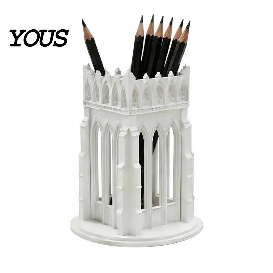 Medieval Style Pencil Holder Gothic Pen Holder, Cathedral Makeup Brush 3D Printed Church Architecture Desk Organizer Organizer, Vanity Storage Cup for