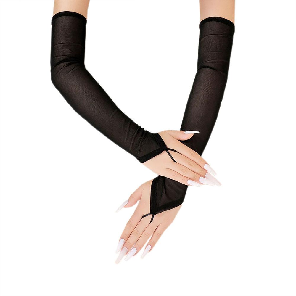 

48Cm Elasticity Transparent Mesh Hook Finger Gloves Women Drive Sunscreen Etiquette Cosplay Party Sexy Fingerless Long Gloves