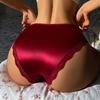 CINOON Damen Sexy Satin & Spitze Höschen Seidige Luxus Höschen Französische Elegante Atmungsaktive Slips Bordeaux Unifarben Weiche Dessous