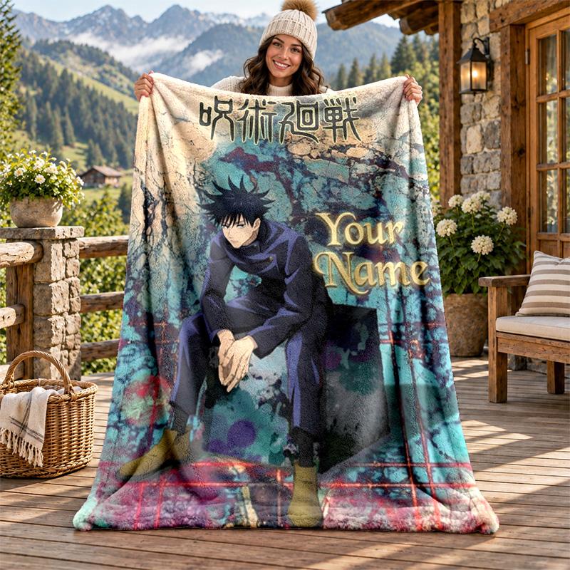 Jujutsu Kaisen Custom Name Flannel Blanket Personalized Soft Warm Plush Throw Blanket Customized Gift for Family Friends