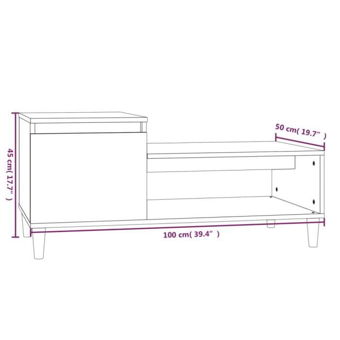 821125 vidaXL Table basse Noir 100x50x45 cm Bois d'ingénierie