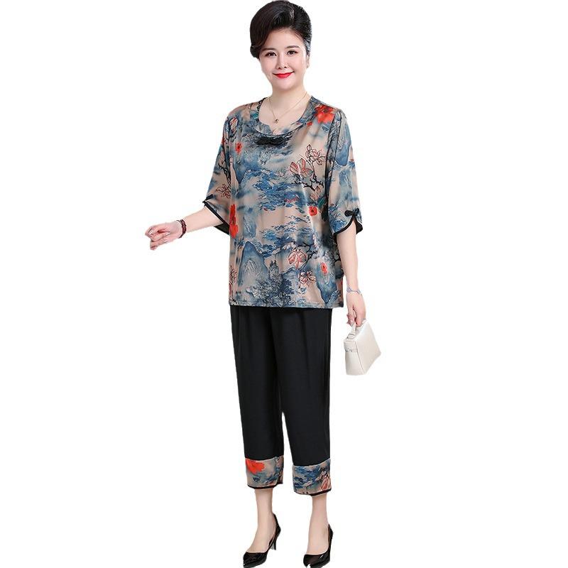 7XL Summer Plus Size Chinese Style Two-Piece Set for Middle-aged and Elderly Women