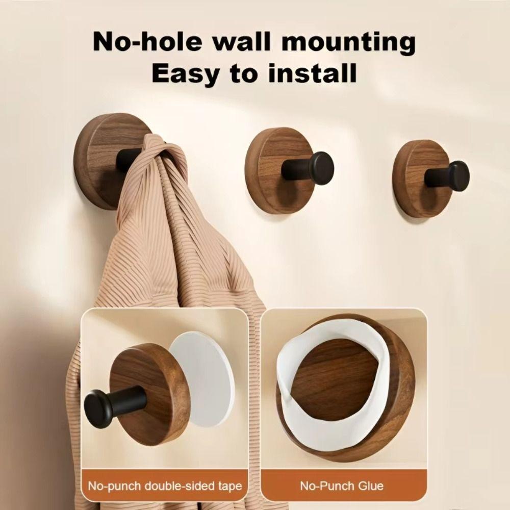 Wall Mounted Solid Wood Hook Round Design Coat Hook Clothes Hanger Single Hook Entrance