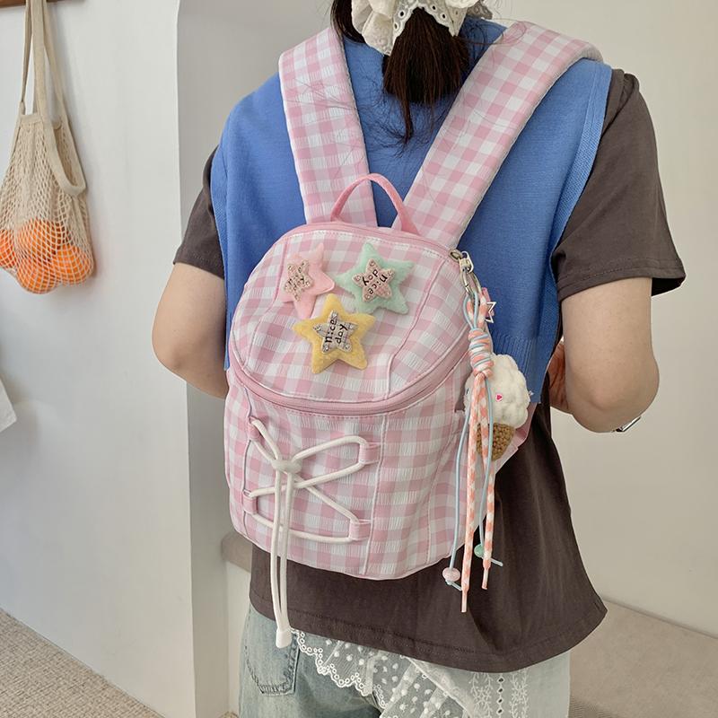 Women's Plaid Mini Backpack Junior High School Student Schoolbag Lightweight Backpack