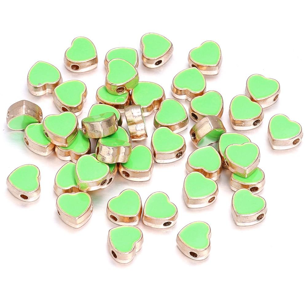

10pcs/lot 8mm Alloy Double Sided Heart Beads Colorful Enamel Loose Spacer Beads For Bracelet Necklace Making DIY Charms Jewelry зелёный