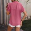 Summer Women's Casual Solid-color Wrinkled Fabric Button Short-sleeved Shirt