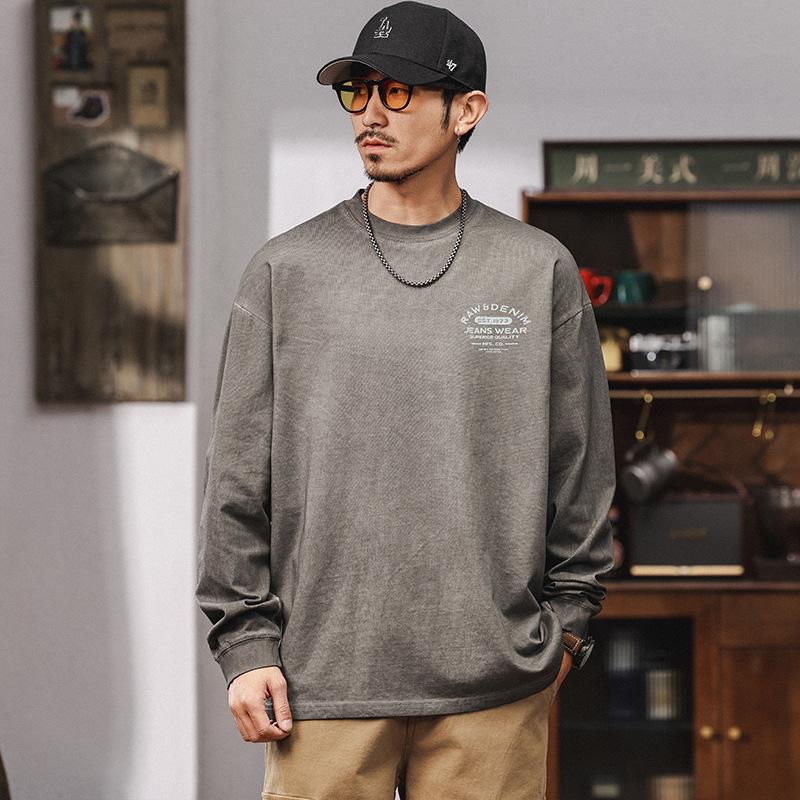 Autumn Winter Men's American Retro Distressed Graphic Print T-Shirt - Lightweight, Wrinkle-Resistant & Versatile for Layering and Commute