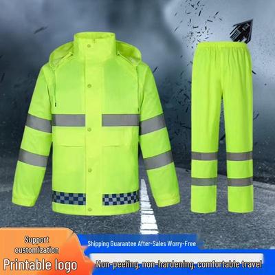 High-Speed Fluorescent Green Double-Layer Reflective Raincoat and Pants Set for Heavy-Duty Use